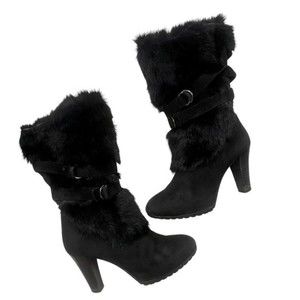 AQUATALIA Black Strap Fur Heeled Boots 🖤